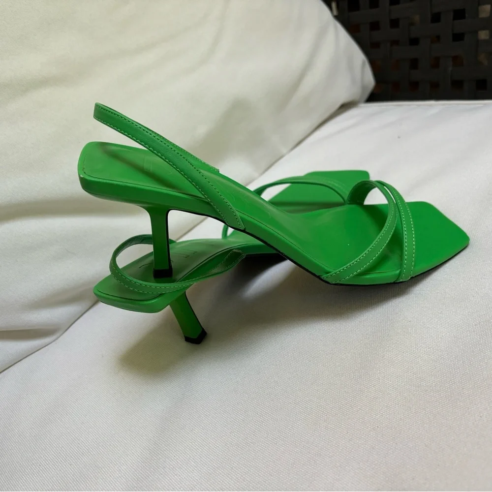 Mango Bright Green Square-Toe Slingback Sandals